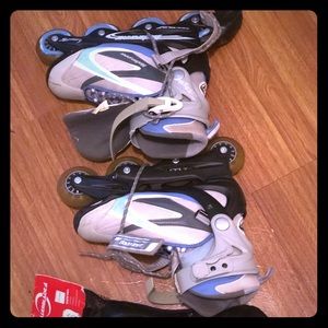 Roller skates with knee, elbow and wrist pad